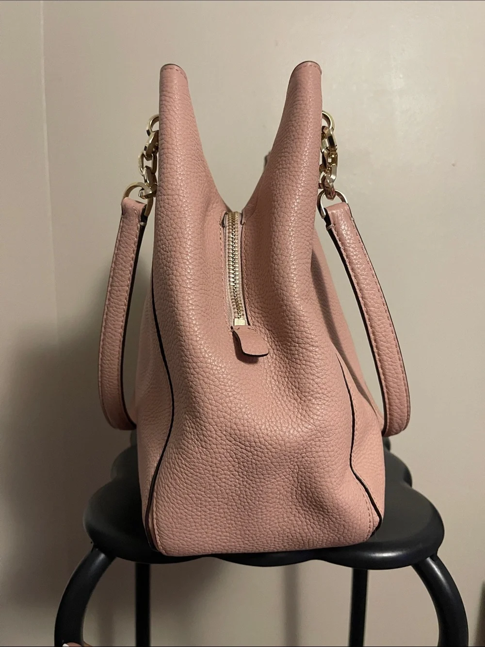 kate spade Blush Pink Pebbled Leather Shoulder Bag with Chain Accents